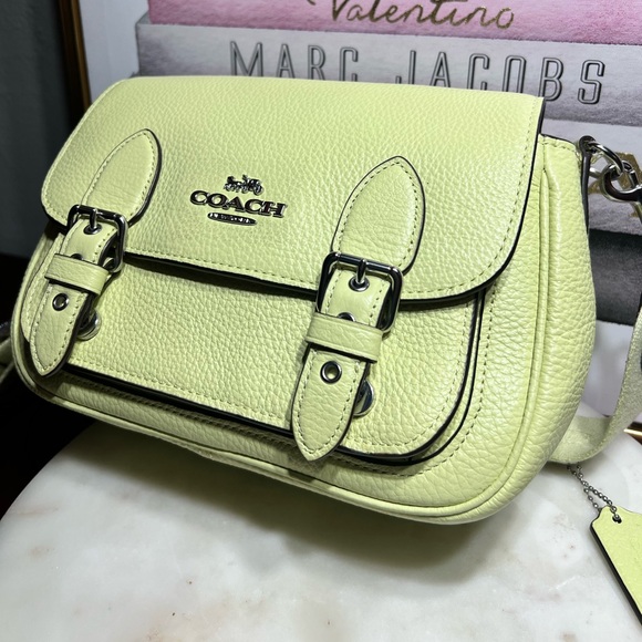 Coach Handbags - Coach Lemon Green Pebbled Leather Satchel with Silver Hardware